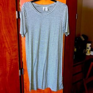 Grey and black striped fitted t shirt dress